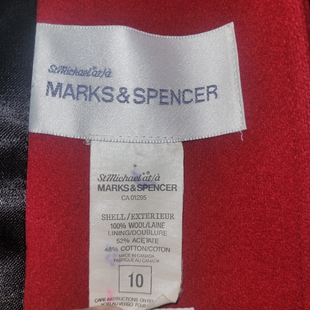 Marks and Spencer Vintage 90's Red 100% Virgin Wool Mid-length Coat Size 10 - Picture 9 of 9